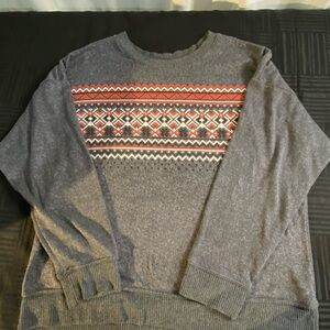 Cuddl Duds Crewneck Sweater with Red and Gray Pattern